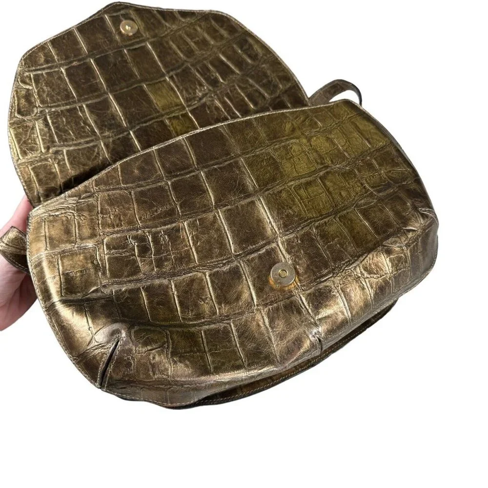 Carlos Falchi Exotic Genuine Alligator Crocodile Handmade Shoulder /‎ Saddle Bag